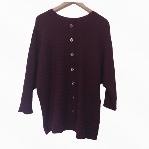 Oversized Burgundy Knit Sweater Long 